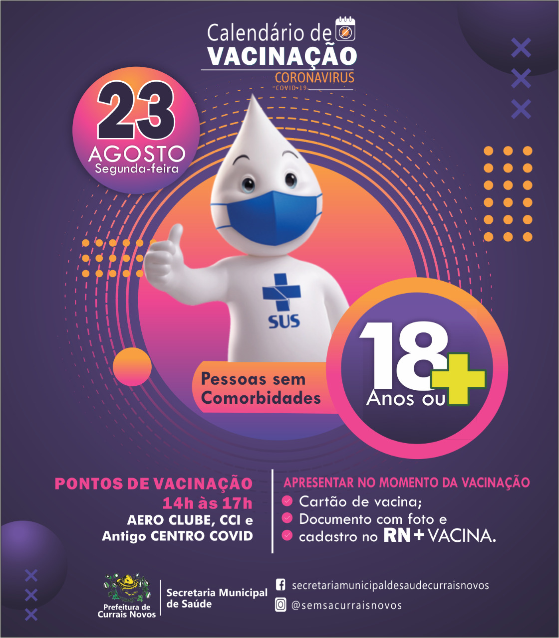 Read more about the article CRONOGRAMA DE VACINAÇÃO EM CURRAIS NOVOS PARA ESTA SEGUNDA-FEIRA (23)