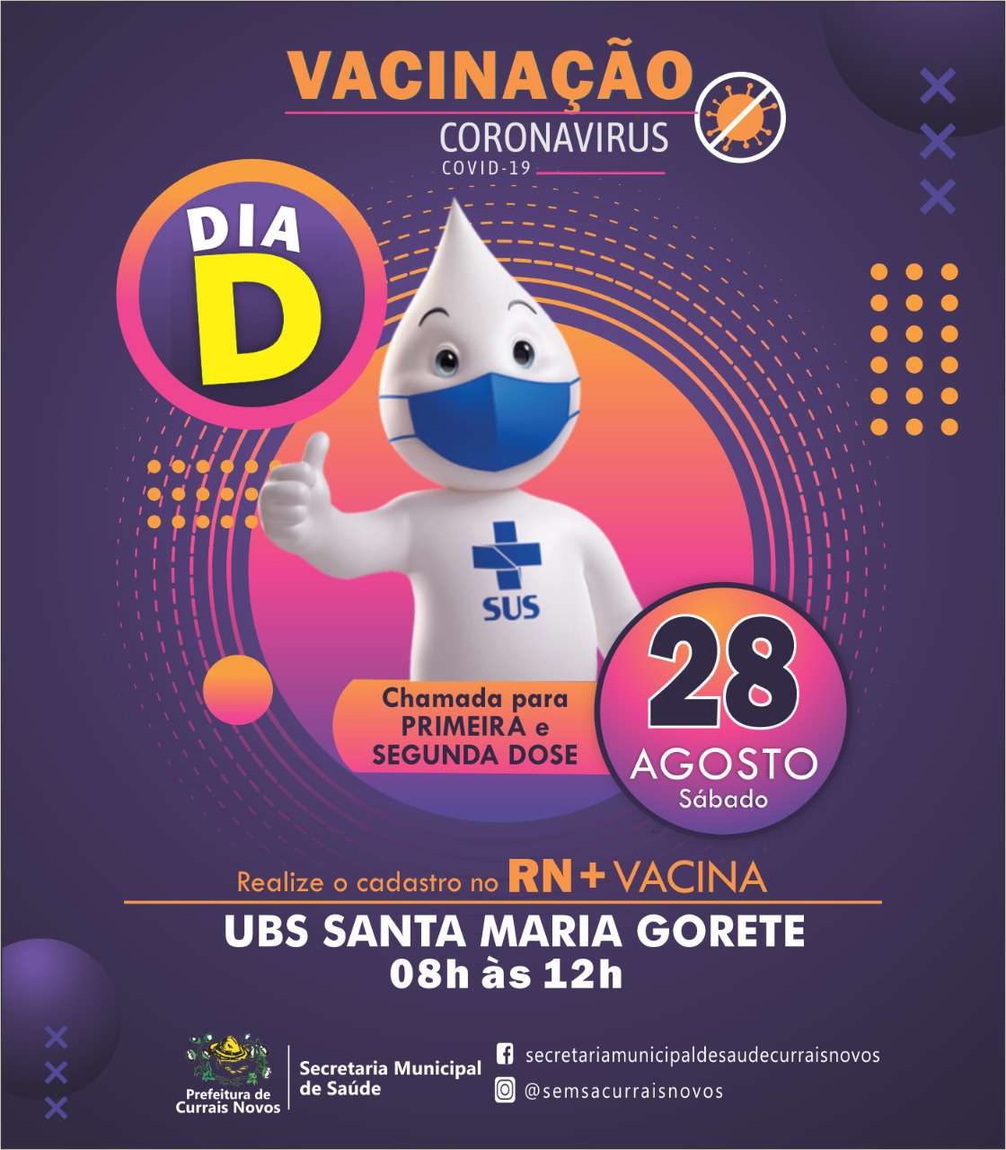 Read more about the article CURRAIS NOVOS REALIZA NESTE SÁBADO (28) O DIA “D” DA VACINAÇÃO CONTRA A COVID-19