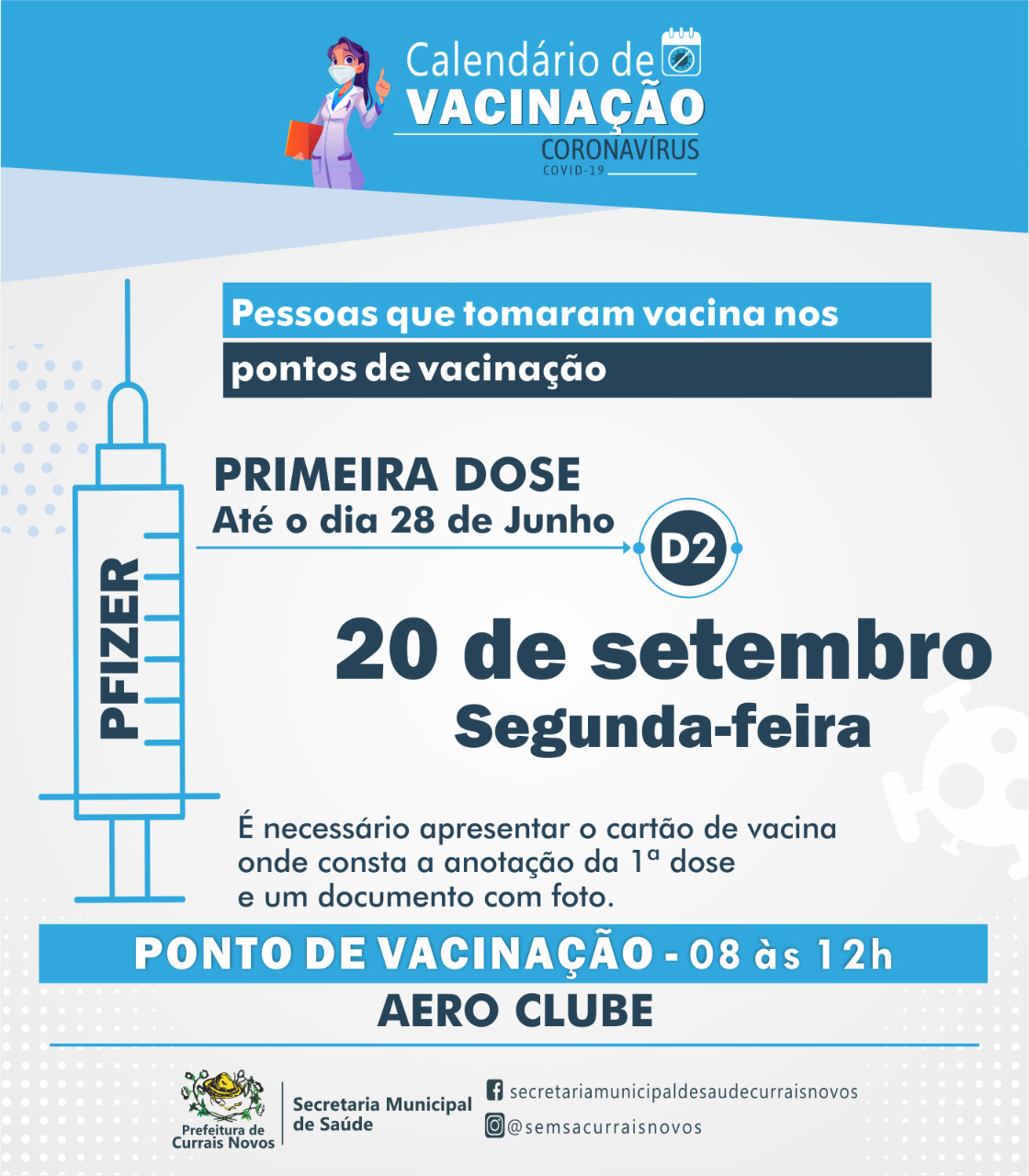 Read more about the article CRONOGRAMA DE VACINAÇÃO EM CURRAIS NOVOS PARA ESTA SEGUNDA-FEIRA, DIA 20