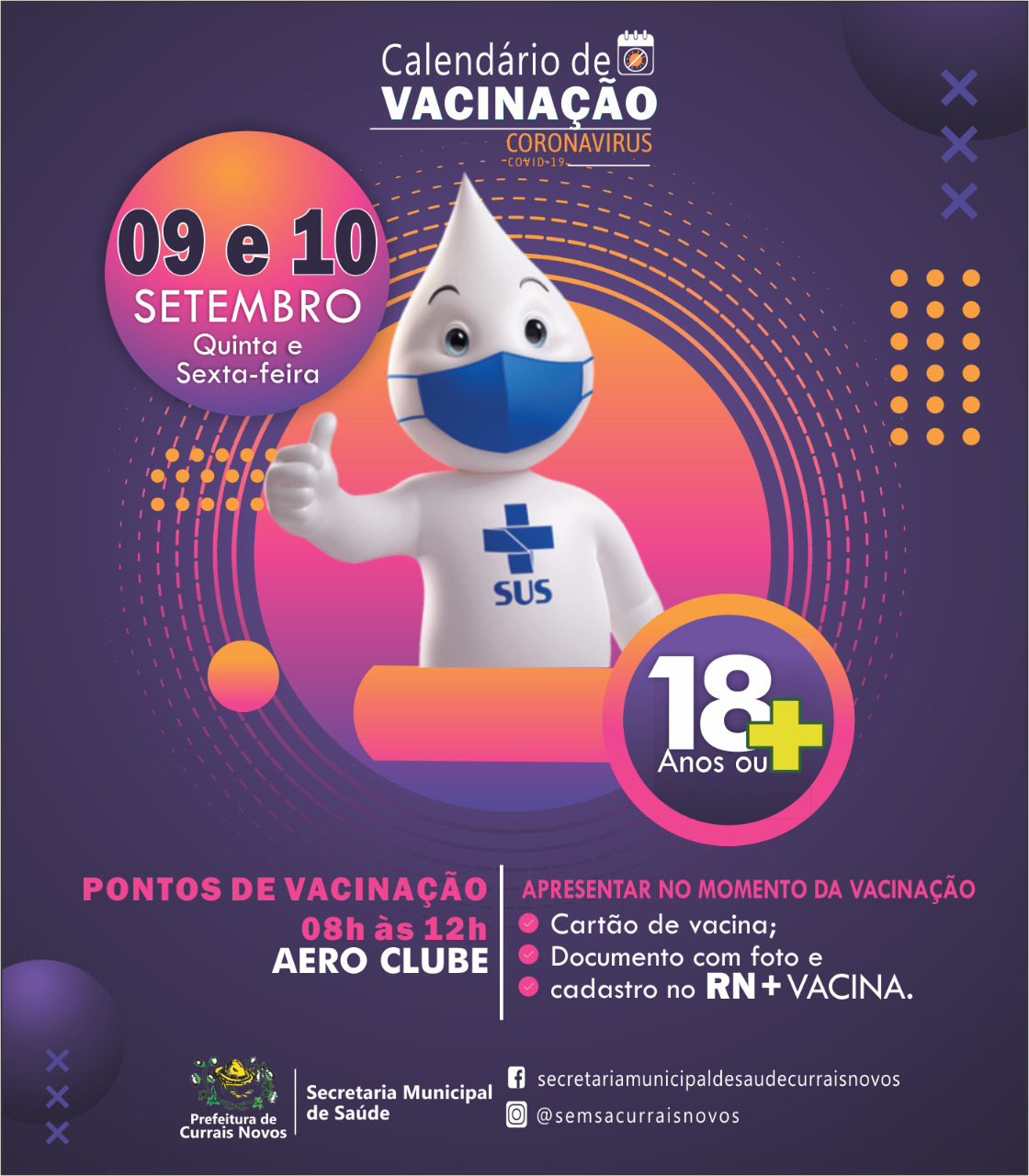 Read more about the article CRONOGRAMA DE VACINAÇÃO EM CURRAIS NOVOS PARA QUINTA (09) E SEXTA-FEIRA (10)