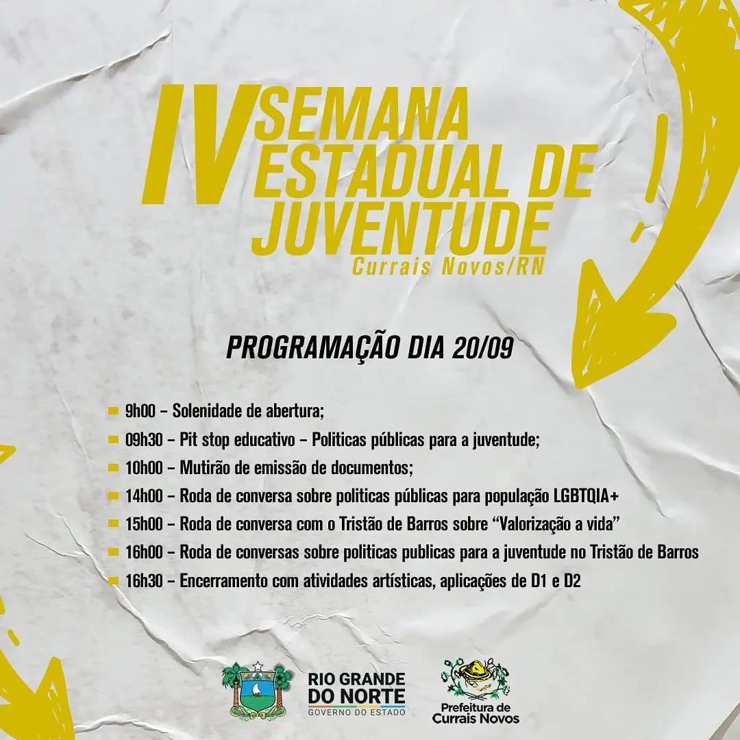 Read more about the article CURRAIS NOVOS TERÁ PROGRAMAÇÃO ALUSIVA À IV SEMANA ESTADUAL DA JUVENTUDE