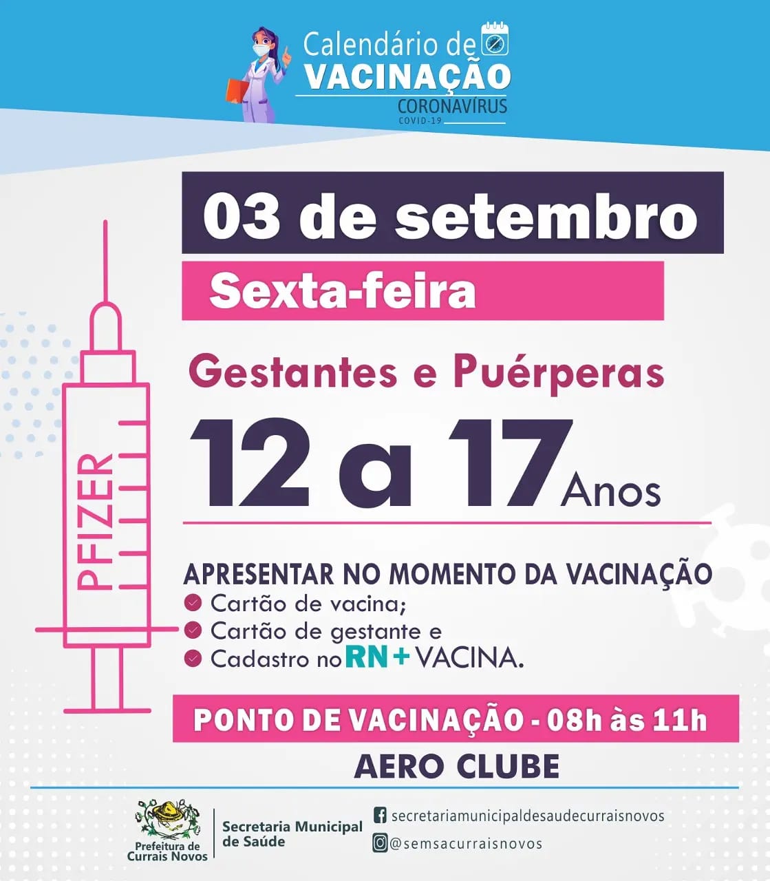 Read more about the article Saúde de Currais Novos vacina gestantes e Puérperas de 12 a 17 anos
