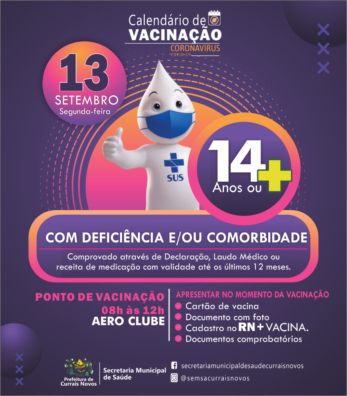 Read more about the article CRONOGRAMA DE VACINAÇÃO EM CURRAIS NOVOS PARA ESTA SEGUNDA (13)