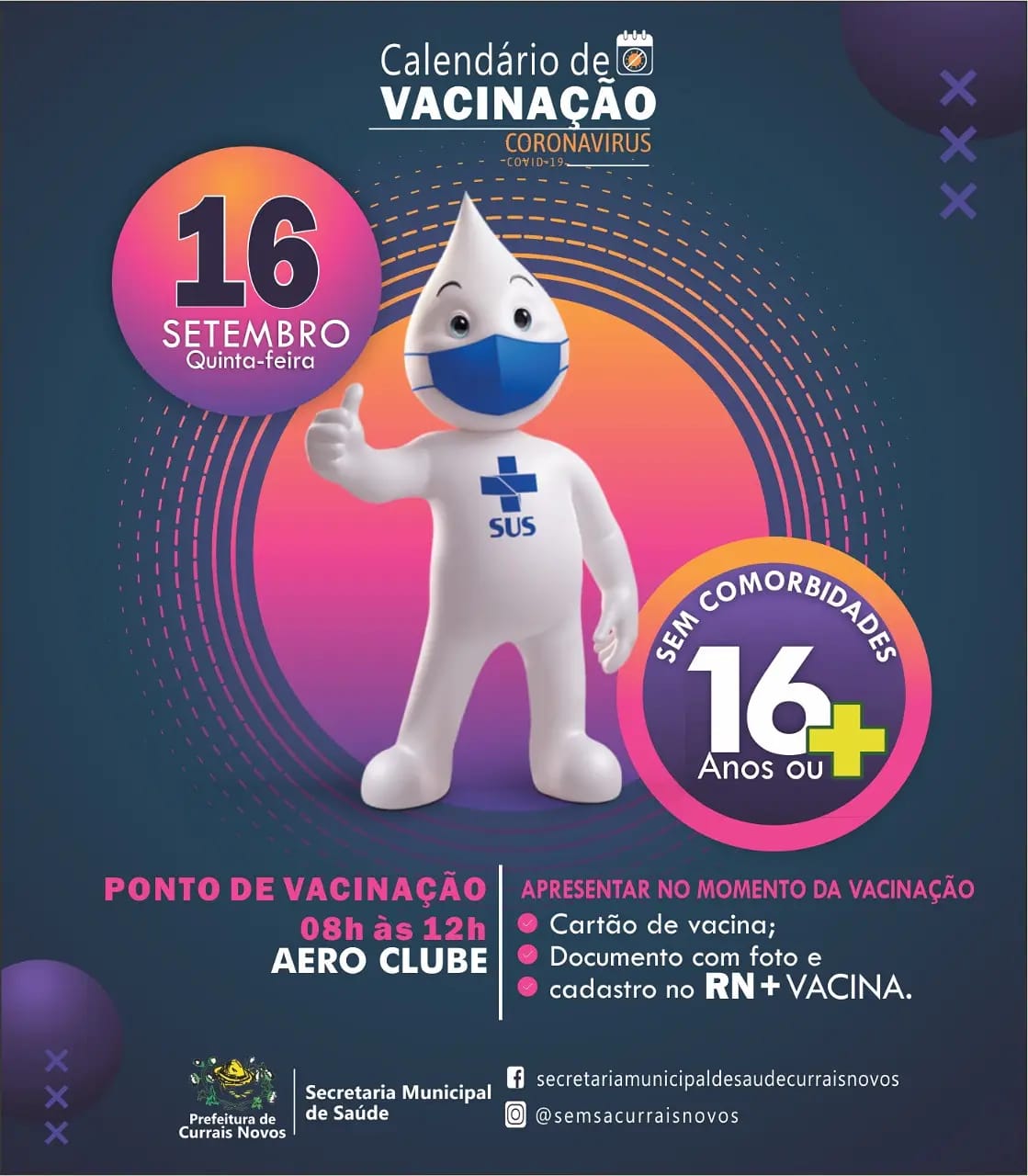 Read more about the article CRONOGRAMA DE VACINAÇÃO EM CURRAIS NOVOS PARA ESTA QUINTA-FEIRA, DIA 16