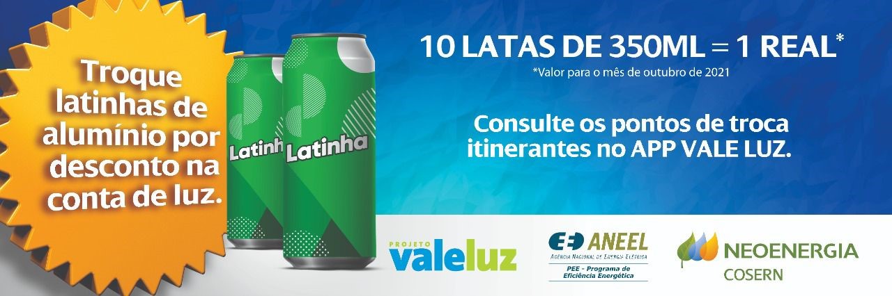 Read more about the article NEOENERGIA COSERN TROCA DEZ LATINHAS DE ALUMÍNIO DE 350 ML POR 1 REAL DE DESCONTO NA FATURA DE ENERGIA