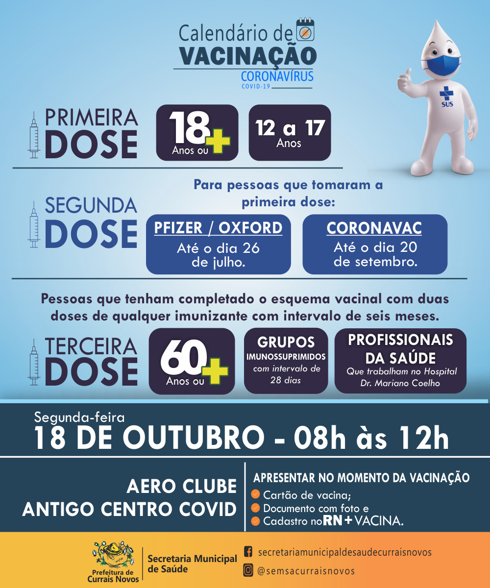 Read more about the article CRONOGRAMA DE VACINAÇÃO EM CURRAIS NOVOS PARA ESTA SEGUNDA-FEIRA, DIA 17