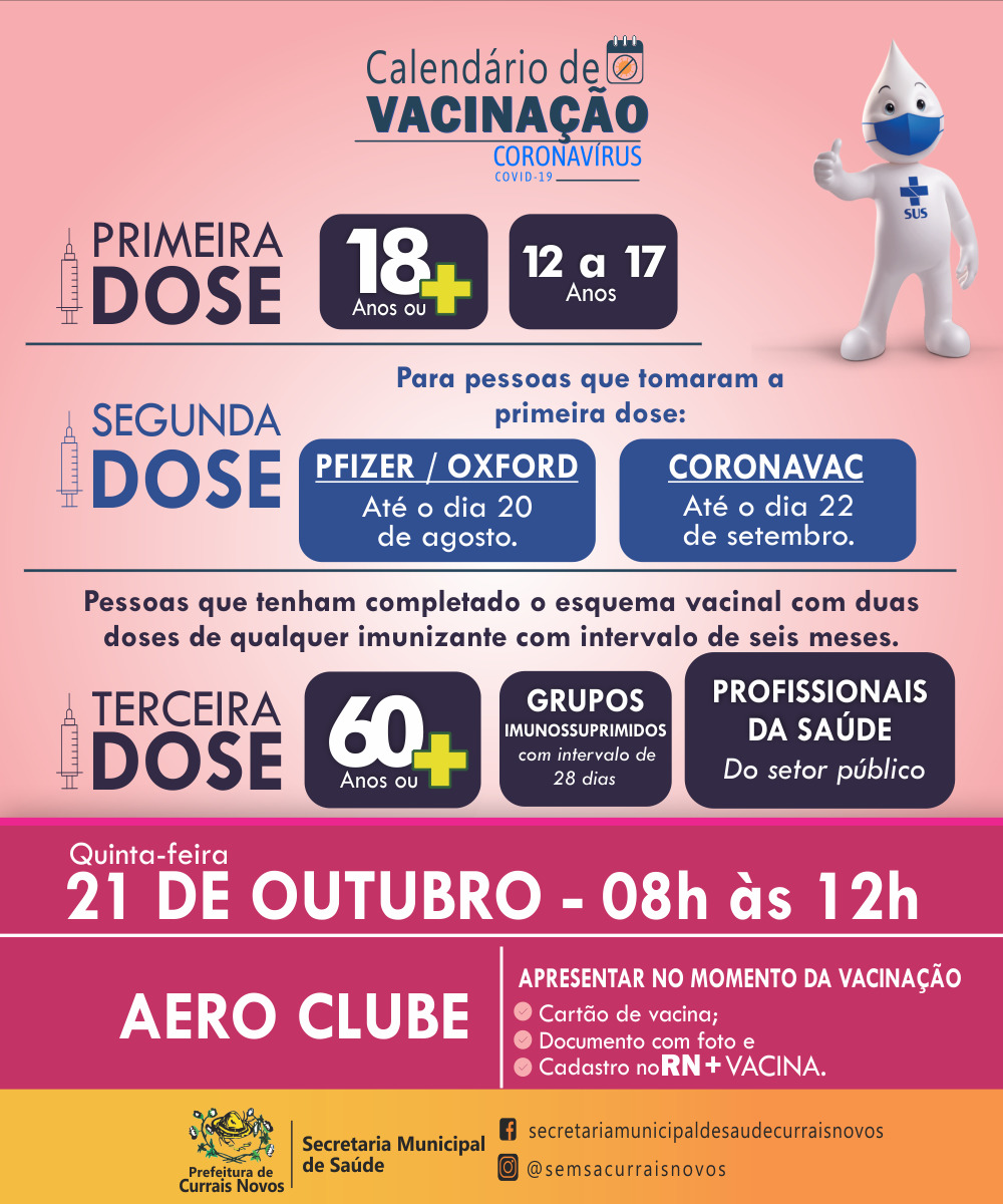 Read more about the article CRONOGRAMA DE VACINAÇÃO EM CURRAIS NOVOS PARA ESTA QUINTA-FEIRA, DIA 21