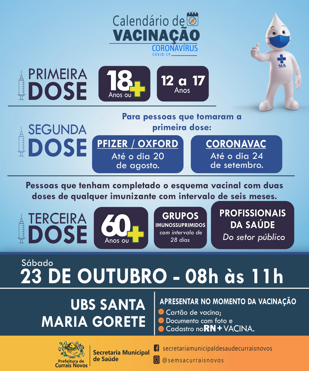 Read more about the article Currais Novos divulga calendário de vacinação desta sábado 