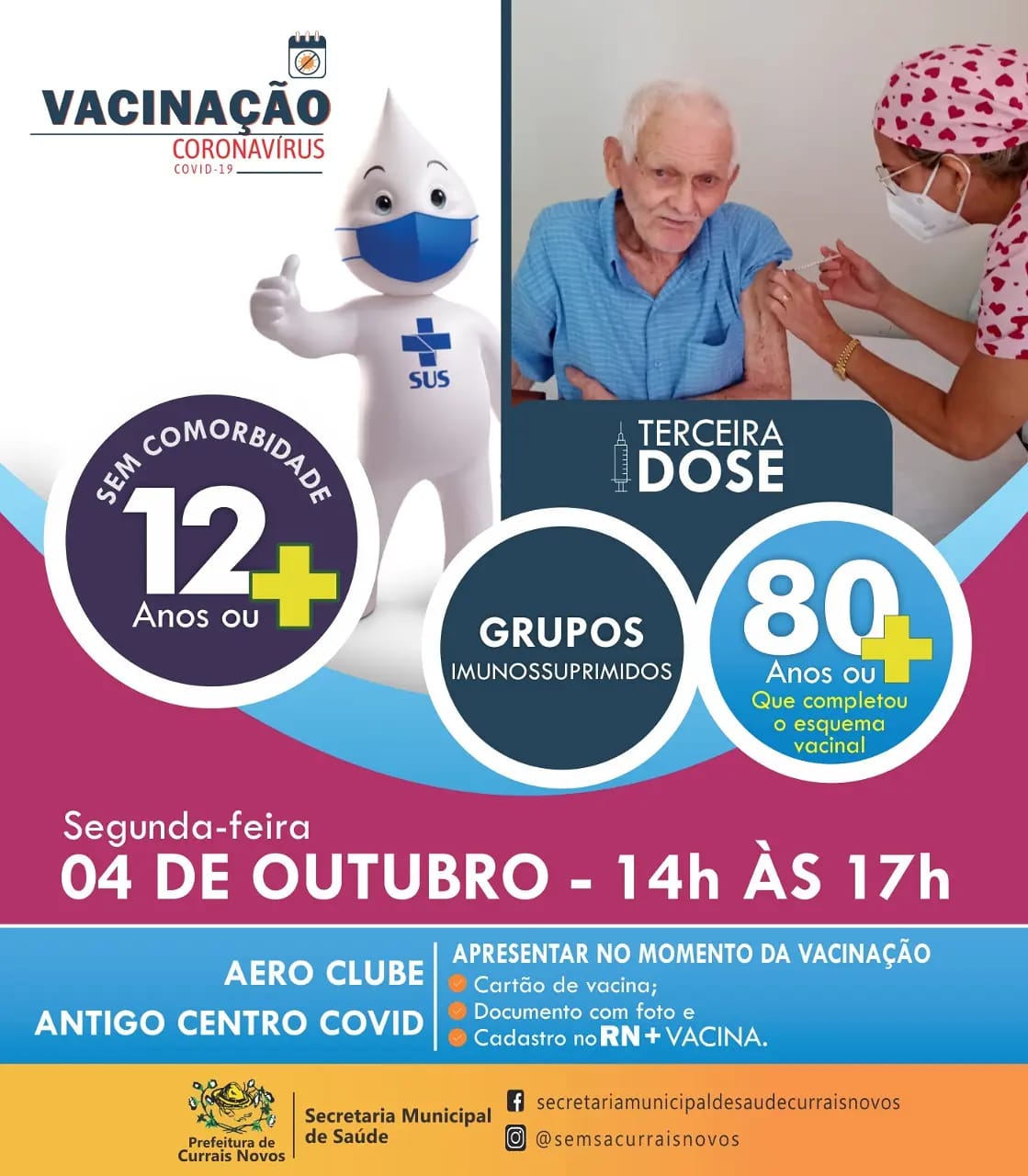 Read more about the article CRONOGRAMA DE VACINAÇÃO EM CURRAIS NOVOS PARA ESTA SEGUNDA-FEIRA, DIA 04