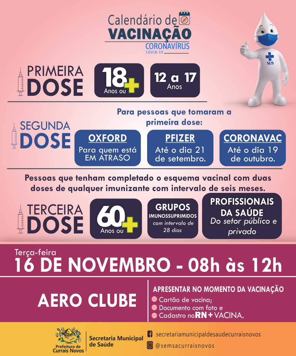 Read more about the article CRONOGRAMA DE VACINAÇÃO EM CURRAIS NOVOS PARA ESTA TERÇA-FEIRA, DIA 16