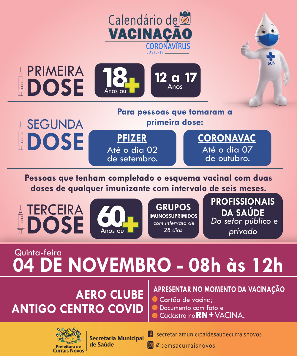 Read more about the article CRONOGRAMA DE VACINAÇÃO EM CURRAIS NOVOS PARA ESTA QUINTA-FEIRA, DIA 04