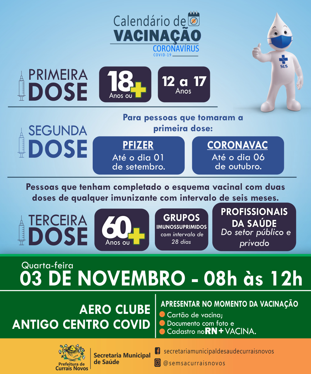 Read more about the article CRONOGRAMA DE VACINAÇÃO EM CURRAIS NOVOS PARA ESTA QUARTA-FEIRA, DIA 03