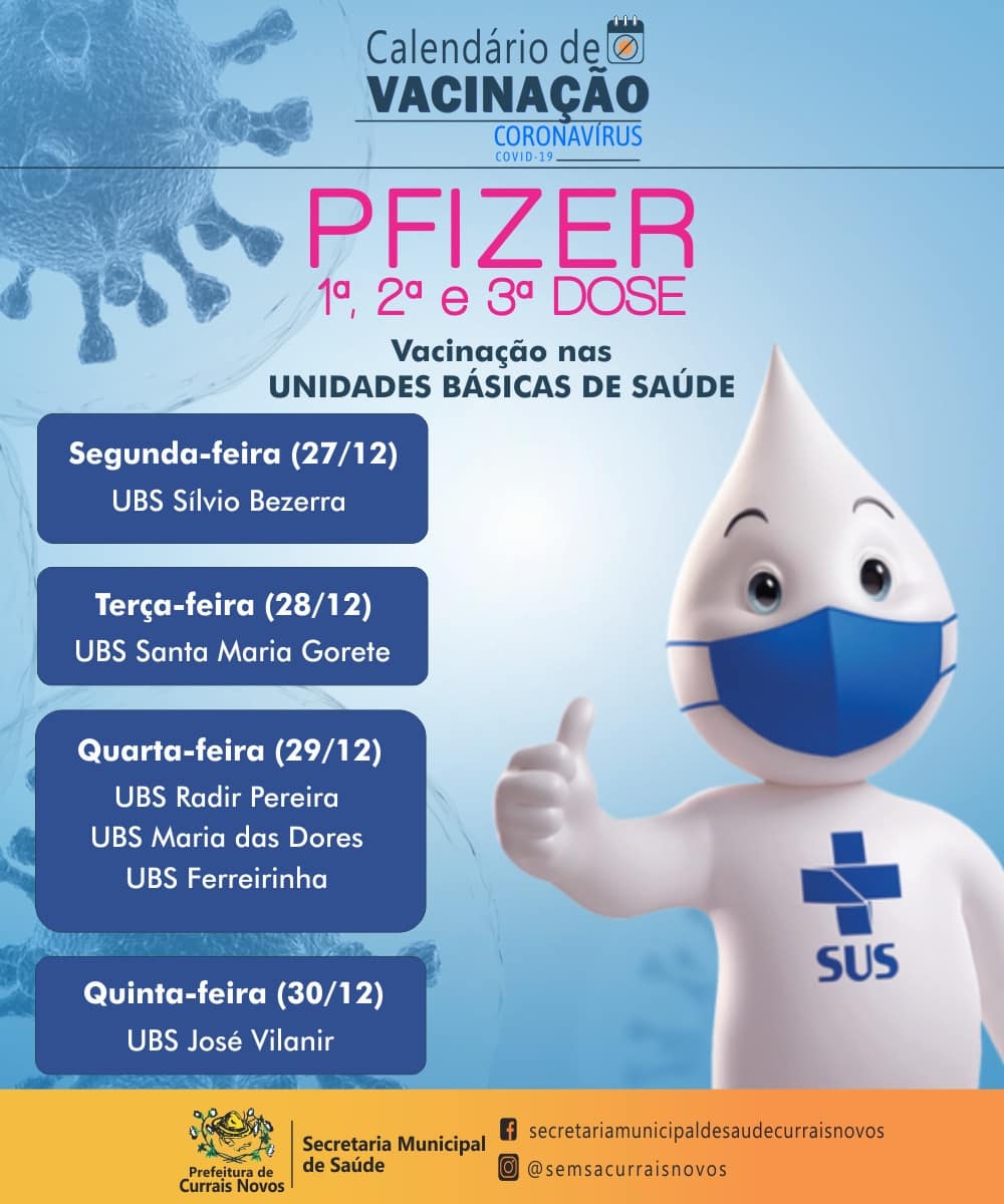 Read more about the article CRONOGRAMA DE VACINAÇÃO EM CURRAIS NOVOS PARA ESTA SEGUNDA-FEIRA, DIA 27