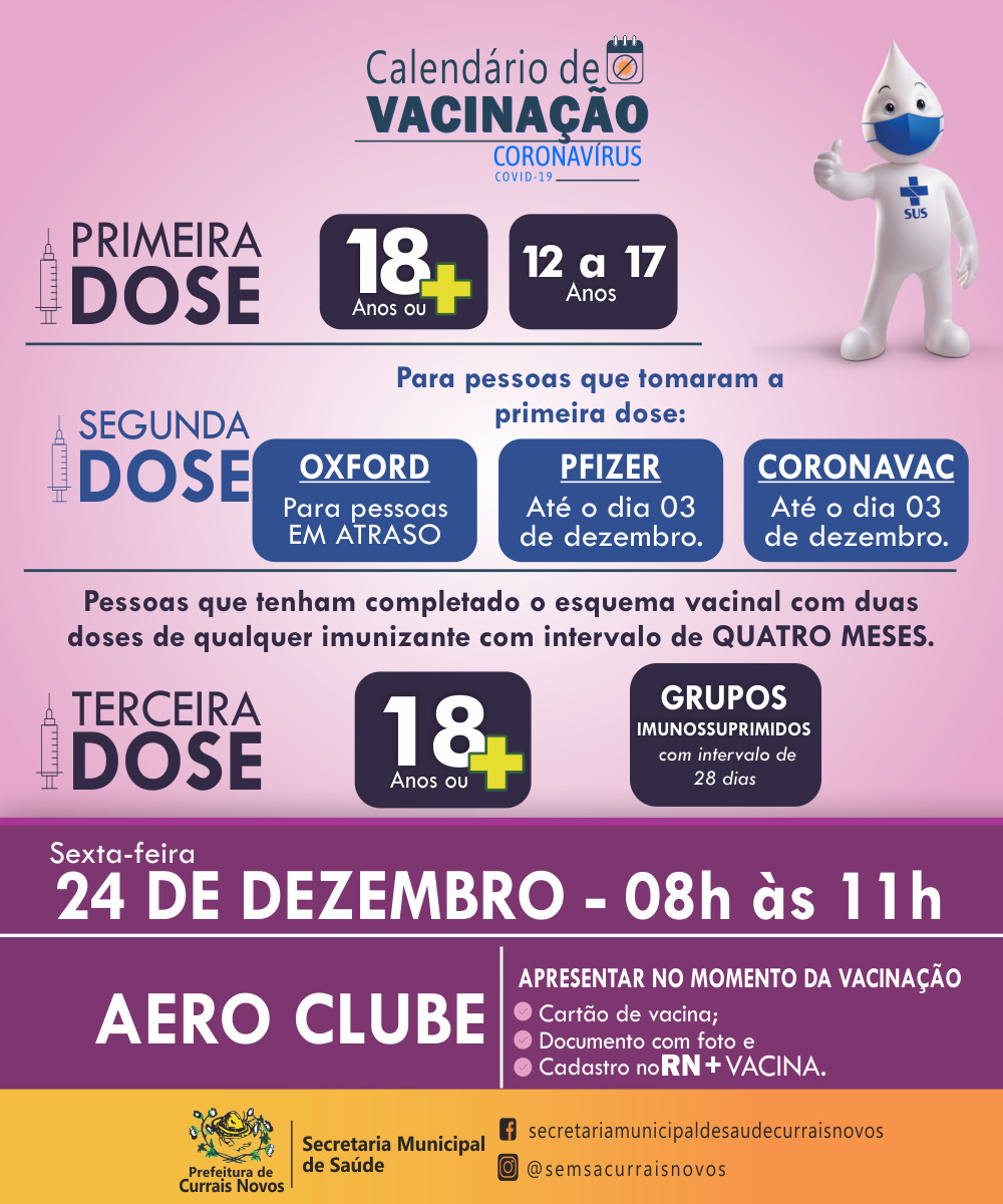 Read more about the article CRONOGRAMA DE VACINAÇÃO EM CURRAIS NOVOS PARA ESTA SEXTA-FEIRA, DIA 24