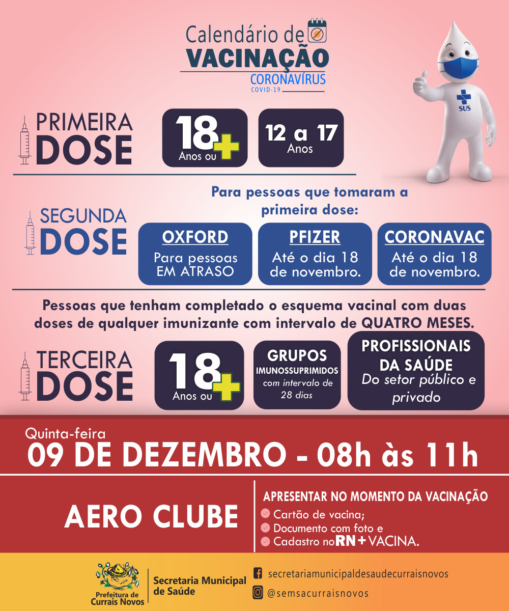 Read more about the article CRONOGRAMA DE VACINAÇÃO EM CURRAIS NOVOS PARA ESTA QUINTA-FEIRA, DIA 09