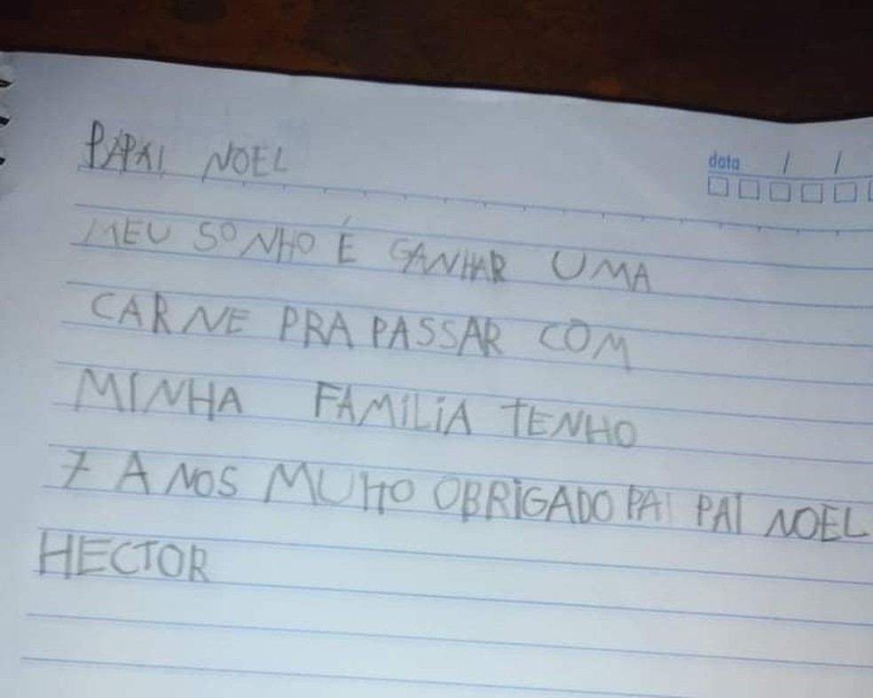 Read more about the article ‘Meu sonho é ganhar uma carne para passar com a minha família’, escreve menino em carta ao Papai Noel