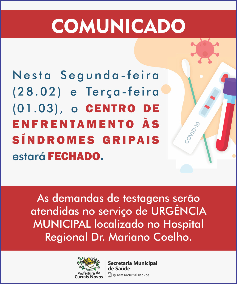 Read more about the article Currais Novos: Centro de Enfrentamento às Síndromes Gripais terão alteração no feriado