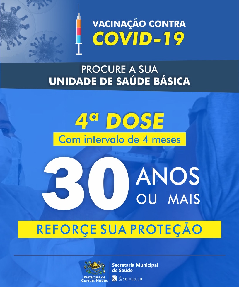 Read more about the article Currais Novos libera 4ªdose da vacina para 30 ou mais