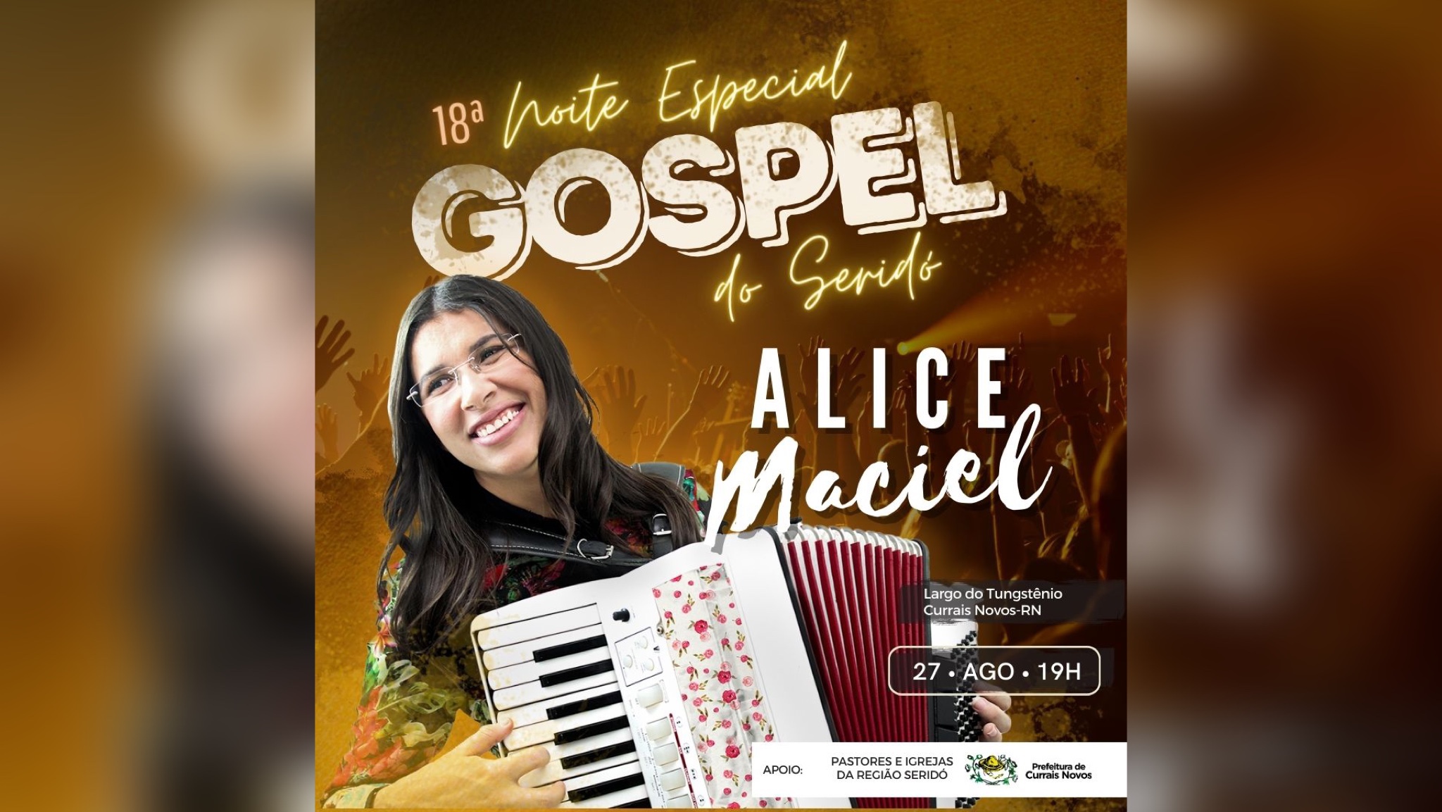 Read more about the article Noite Gospel do Seridó movimentará Currais Novos sábado (27) com presença da cantora Alice Maciel