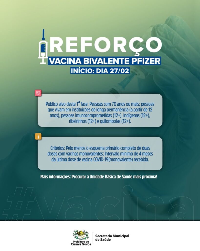 Read more about the article Currais Novos: campanha de imunização do reforço da vacina bivalente pfizer tem início nesta segunda-feira (27)