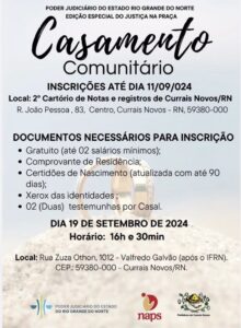 Read more about the article Cartório abre inscrições para casamento comunitário gratuito em Currais Novos. Veja requisitos